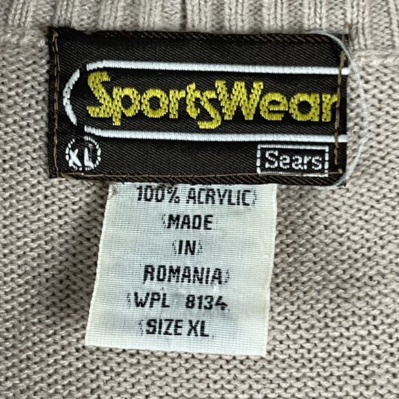 VTG Sears Sportswear Vest Mens XL Beige Knit Fisherman Grandpa Academia 70s 80s - Picture 6 of 12